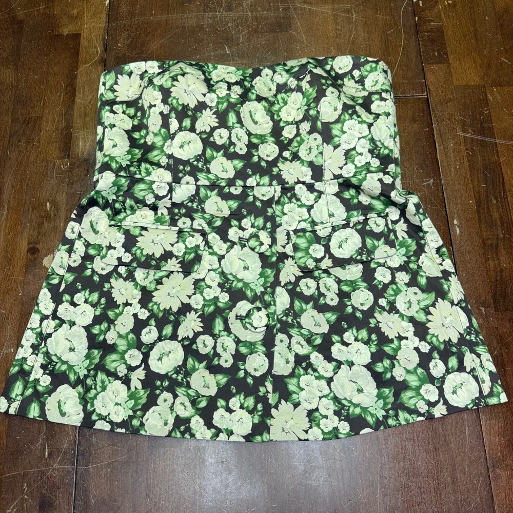 Tuckernuck Strapless Peplum Top Women S Green Floral Sweetheart Neckline